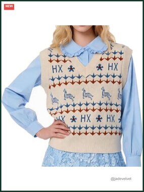 Women's Cropped Knit Sweater Vest Sleeveless Button Down Floral Embroidered